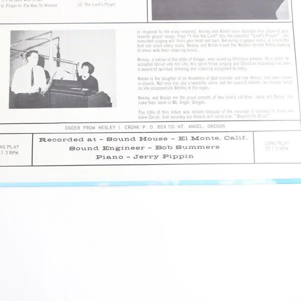 Wesley and Wanda Cronk Beyond The Blue 12" Vinyl Record LP