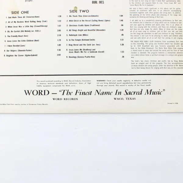 Burl Ives Sings with the Children Songs I Sang In Sunday School  12" Vinyl 