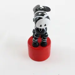 Wooden Zebra Push Puppet Unbranded Black White Red Base Figurine