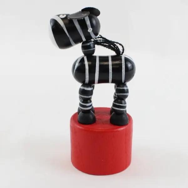 Wooden Zebra Push Puppet Unbranded Black White Red Base Figurine