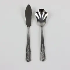 Set of 2 Pfaltzgraff Hibiscus Stainless Flatware (Butter Spreader + Sugar Spoon)