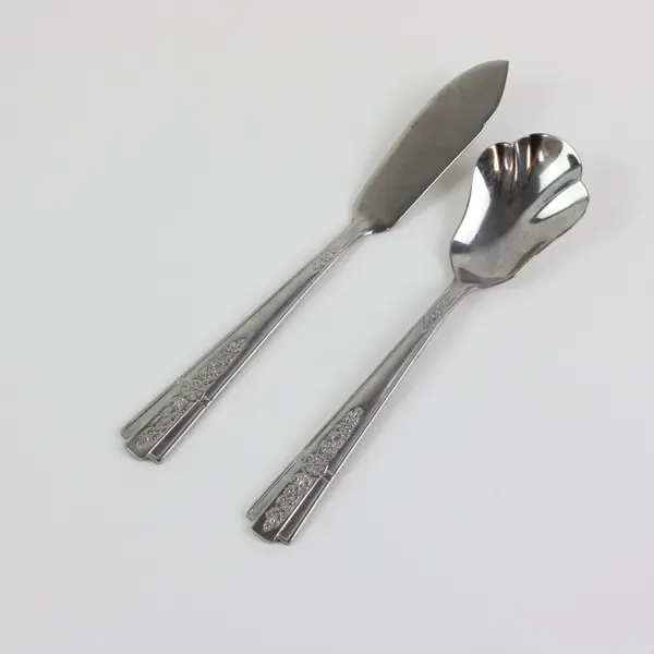 Set of 2 Pfaltzgraff Hibiscus Stainless Flatware (Butter Spreader + Sugar Spoon)