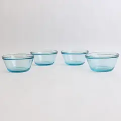 Lot Of 4 Anchor Hocking Light Blue Glass 6oz Mixing Bowls