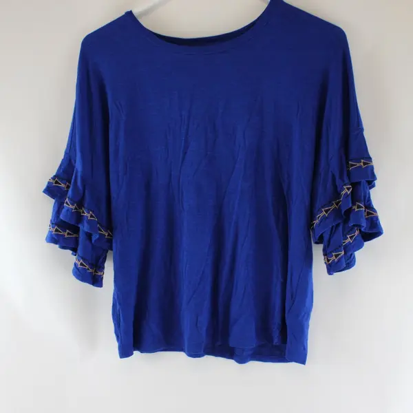  Apt. 9 Embroidered Cobalt Blue Ruffled Sleeve Top Women's Small