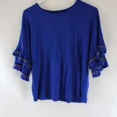  Apt. 9 Embroidered Cobalt Blue Ruffled Sleeve Top Women's Small