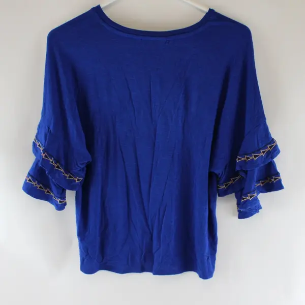  Apt. 9 Embroidered Cobalt Blue Ruffled Sleeve Top Women's Small