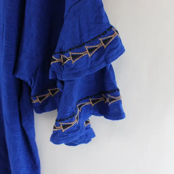  Apt. 9 Embroidered Cobalt Blue Ruffled Sleeve Top Women's Small