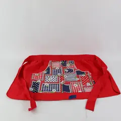 Vintage Handmade Red White Navy Floral Print Half-Apron FLAWED