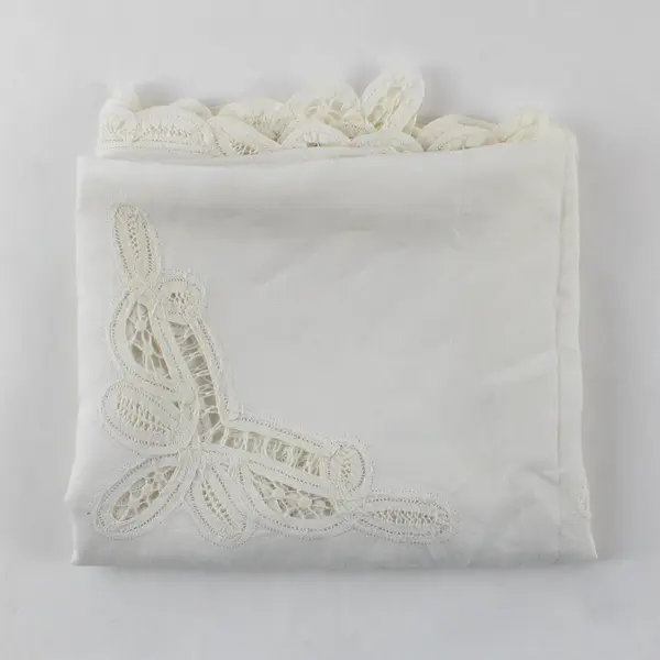 Vintage White Embroidered Cutwork Square Tablecloth 34x34 FLAWED