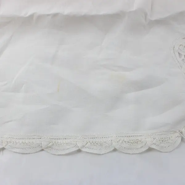 Vintage White Embroidered Cutwork Square Tablecloth 34x34 FLAWED