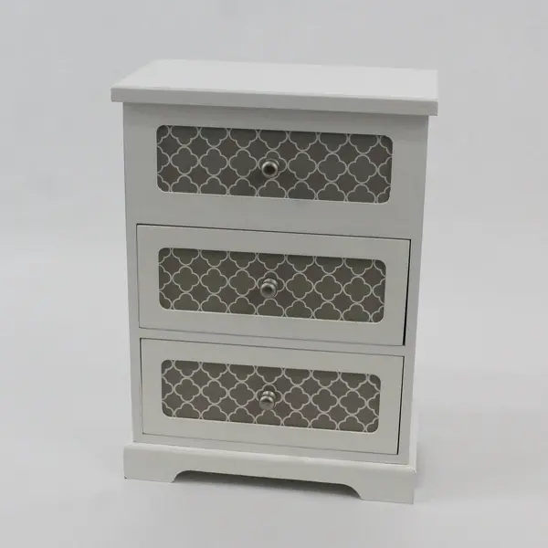 White Wood Jewelry Box Mini Dresser Top Lid Mirror 2 Drawer Storage