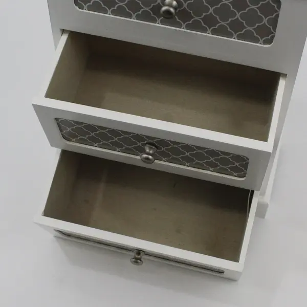 White Wood Jewelry Box Mini Dresser Top Lid Mirror 2 Drawer Storage