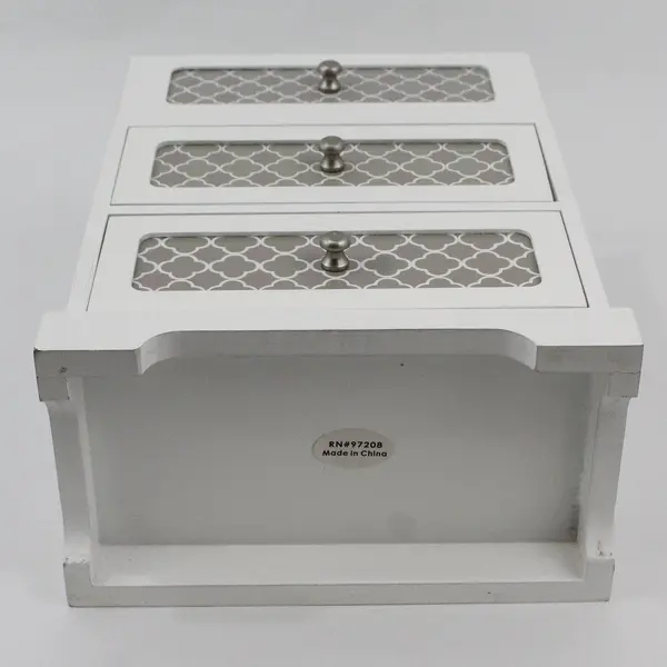 White Wood Jewelry Box Mini Dresser Top Lid Mirror 2 Drawer Storage