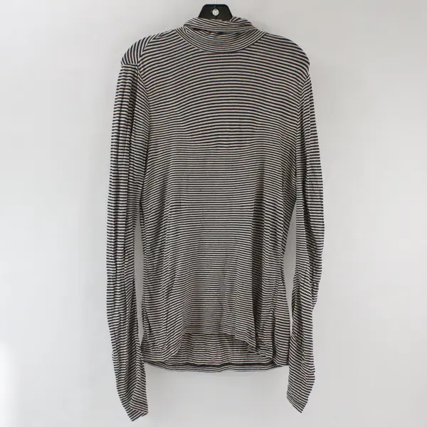 Lands' End Women's S Navy Beige Striped Long Sleeve Turtleneck Top