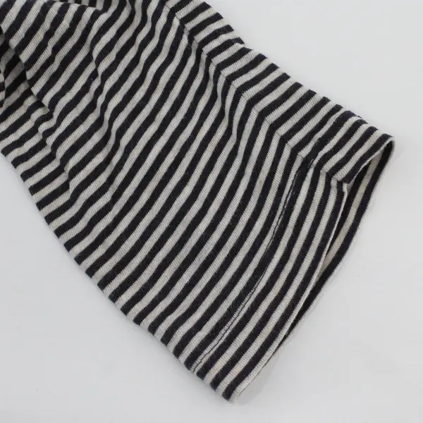 Lands' End Women's S Navy Beige Striped Long Sleeve Turtleneck Top