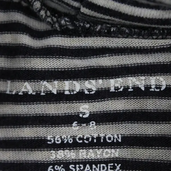 Lands' End Women's S Navy Beige Striped Long Sleeve Turtleneck Top