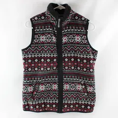 Karen Scott Women's XS Red Gray Fair Isle Fleece Full Zip Vest