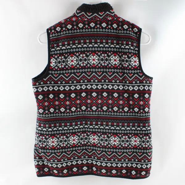Karen Scott Women's XS Red Gray Fair Isle Fleece Full Zip Vest
