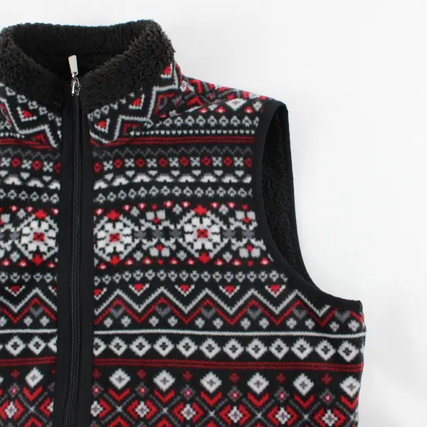Karen Scott Women's XS Red Gray Fair Isle Fleece Full Zip Vest
