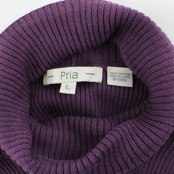 Pria Women's Large Purple Cotton Turtleneck Sweater