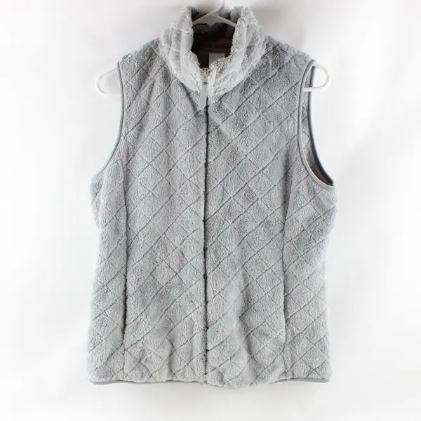 Time and Tru Women's Fuzzy Gray Zip-Up Vest Size M 8-10