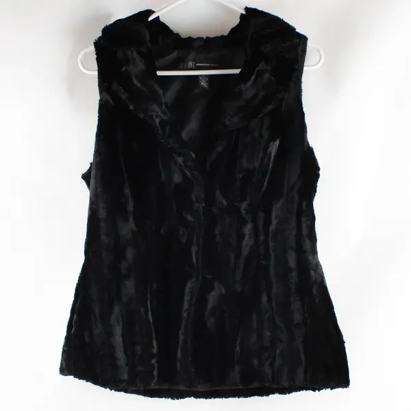 I.N.C. International Concepts Black Faux Fur Snap Vest Women's M