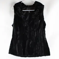 I.N.C. International Concepts Black Faux Fur Snap Vest Women's M