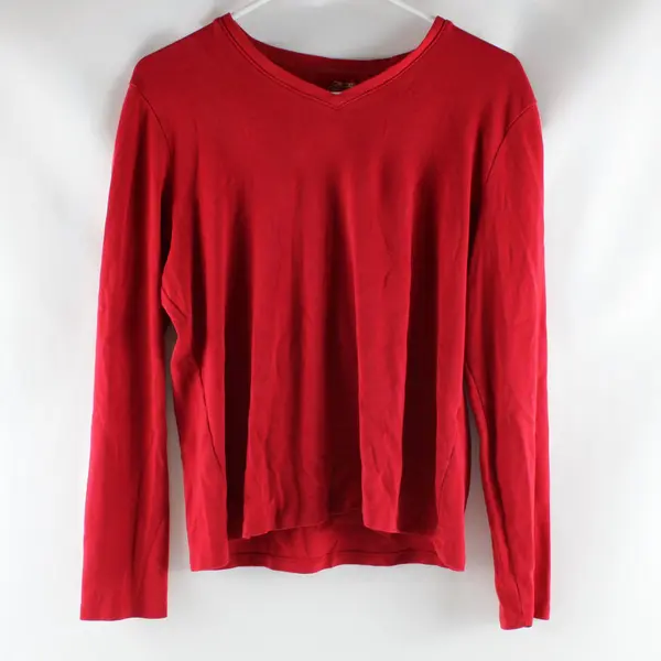 Cherokee Women's Red Long Sleeve V-Neck T-Shirt Tee Medium