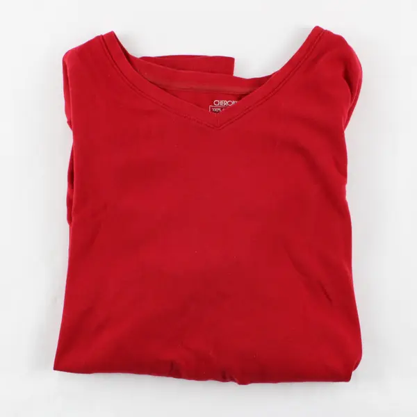 Cherokee Women's Red Long Sleeve V-Neck T-Shirt Tee Medium