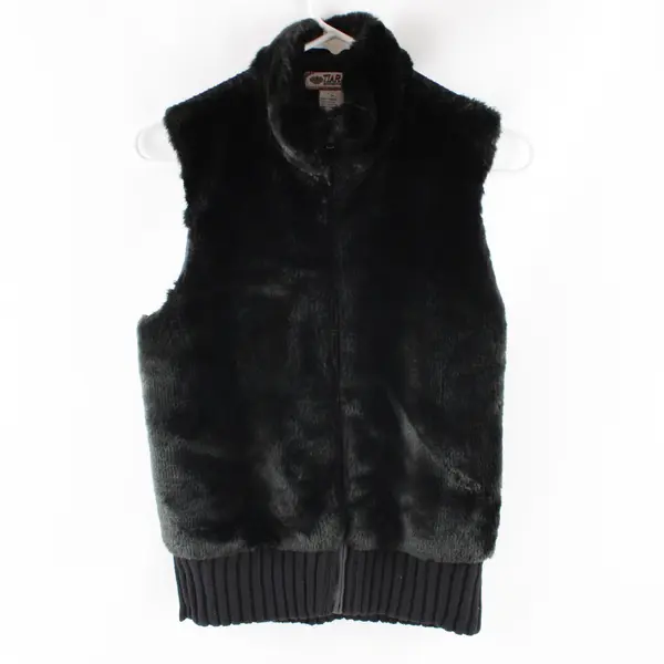 Vintage Tiara International Black Faux Fur Zip-Up Vest Womens Medium