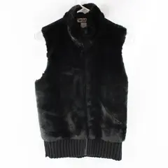 Vintage Tiara International Black Faux Fur Zip-Up Vest Womens Medium