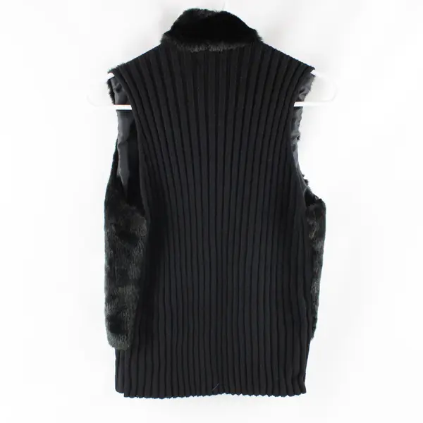 Vintage Tiara International Black Faux Fur Zip-Up Vest Womens Medium