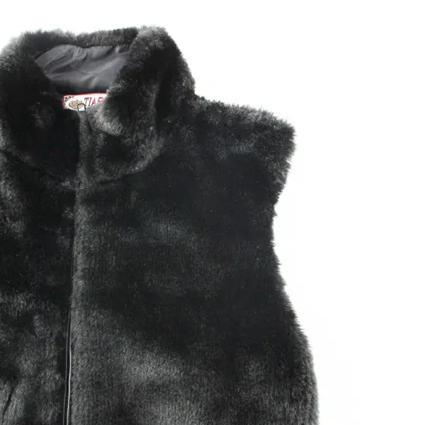 Vintage Tiara International Black Faux Fur Zip-Up Vest Womens Medium