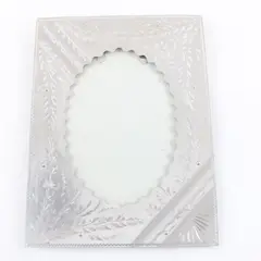 Vintage Mexican Punched Tin Metal Picture Frame (Hojalata) Silver color 