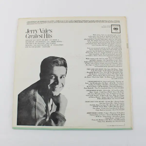 Jerry Vale's Greatest Hits 12" Vinyl Record