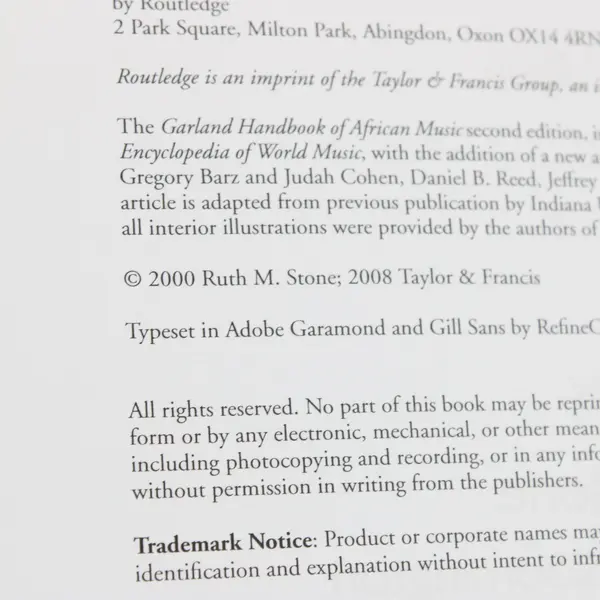 The Garland Handbook of African Music Ruth M Stone 2nd Edition 2000 Vintage PB