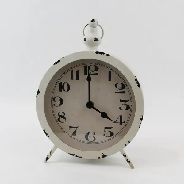 Old East Main Battery Operated White Metal Mantel Table Clock