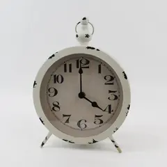 Old East Main Battery Operated White Metal Mantel Table Clock