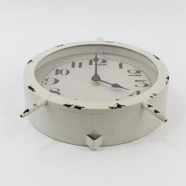 Old East Main Battery Operated White Metal Mantel Table Clock