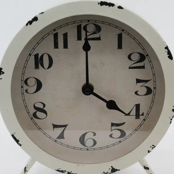 Old East Main Battery Operated White Metal Mantel Table Clock