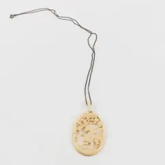 Vintage Openwork Hand-Carved Hard Plastic Pendant Necklace 27"