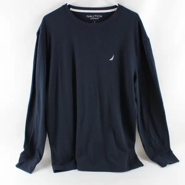 Nautica Men's M Navy Blue Waffle Knit Long Sleeve Pajama Sleep Shirt
