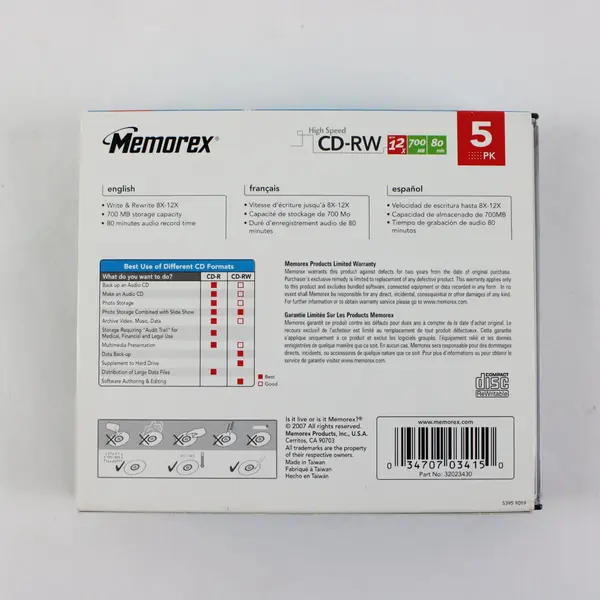 Memorex High Speed CD-RW 5 Pack w/ Jewel Cases New Open Box