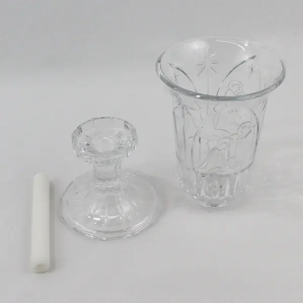 St George Crystal Christmas Nativity 2 Piece Hurricane Candle Holder