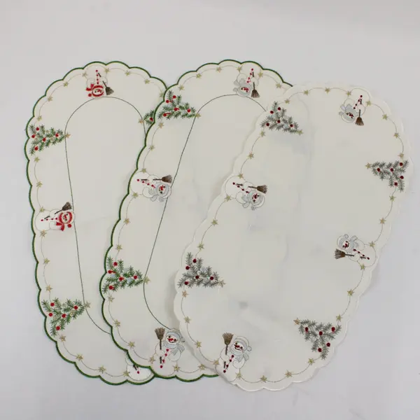 Lot of 3 Vintage Yesteryear Snowman Embroidered Christmas Doilies 9x18