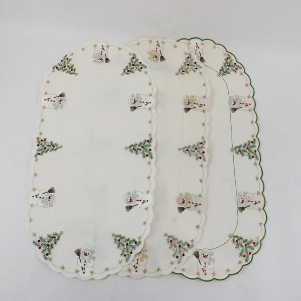 Lot of 3 Vintage Yesteryear Snowman Embroidered Christmas Doilies 10.5x21.5