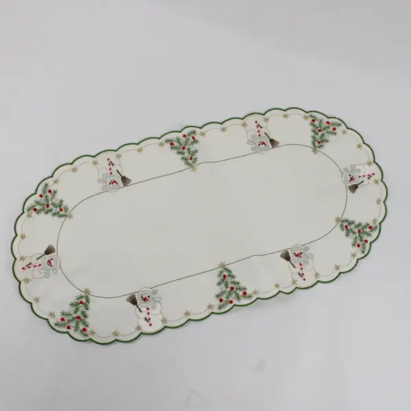 Lot of 3 Vintage Yesteryear Snowman Embroidered Christmas Doilies 10.5x21.5