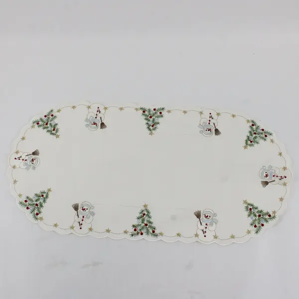Lot of 3 Vintage Yesteryear Snowman Embroidered Christmas Doilies 10.5x21.5