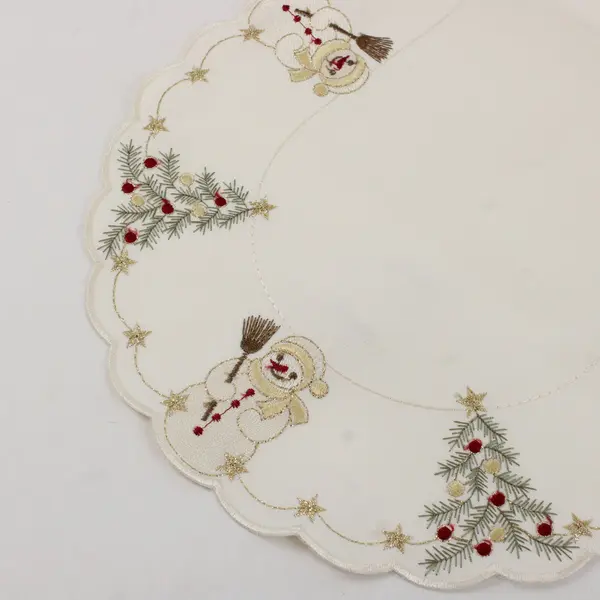 Lot of 3 Vintage Yesteryear Snowman Embroidered Christmas Doilies 10.5x21.5