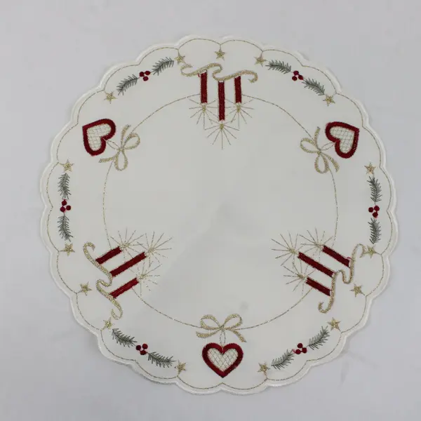 Lot of 4 Yesteryear Matching Embroidered White Christmas Doilies